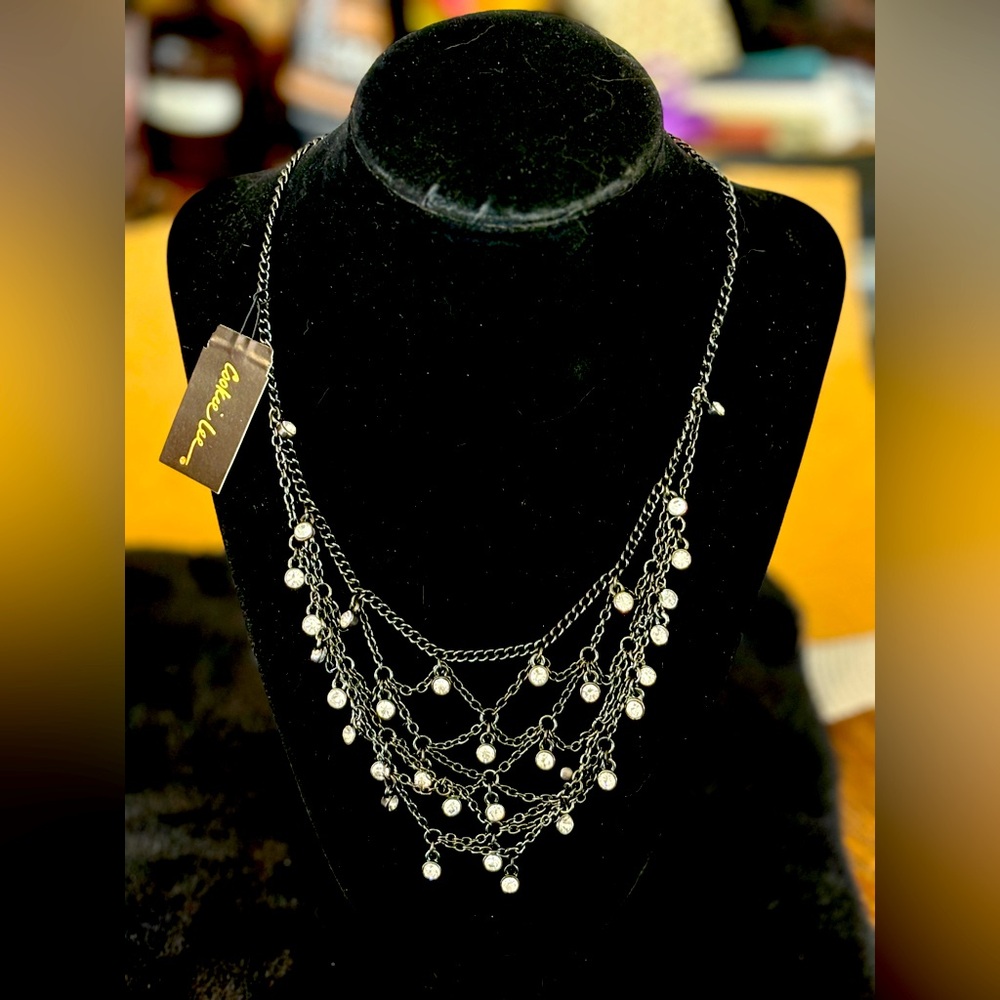 Cookie Lee Gunmetal crystal necklace